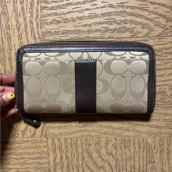 Coach Khaki and Brown Phone Wallet with Gold Buckle - Picture 2 of 3